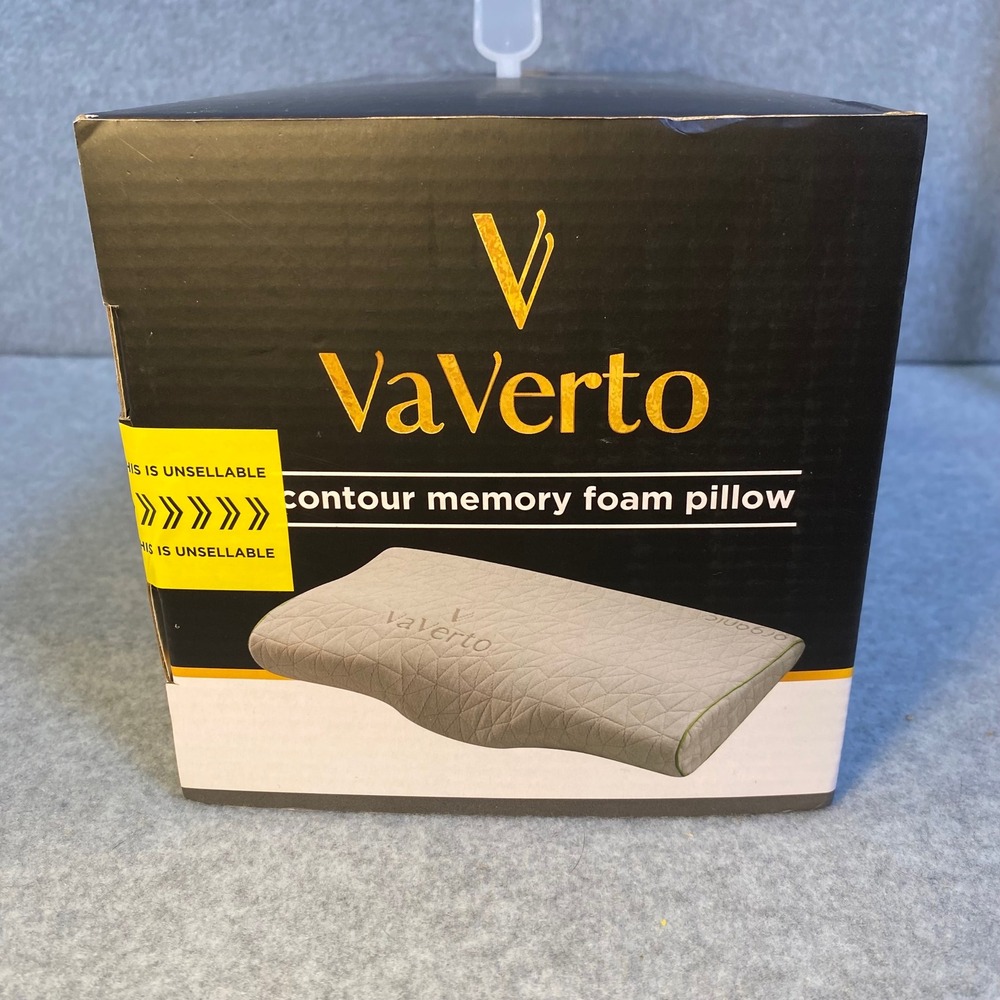 VaVerto Contour Memory Foam Pillow Standard Grey Organic Cotton Cover NEW NIB